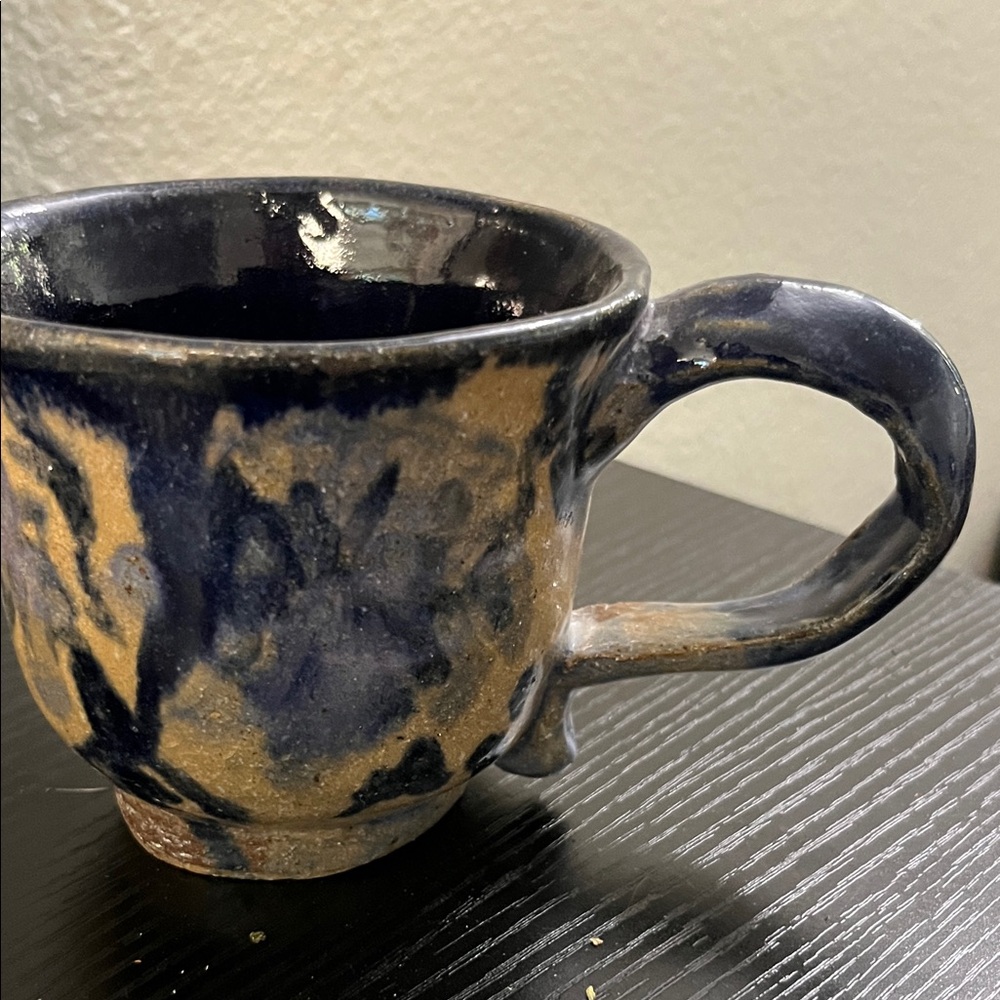 Handcrafted Ceramic Mug in Navy Blue and Brown - Home Art